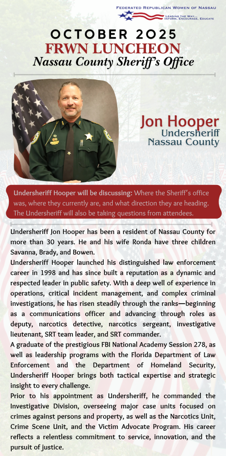 Don’t Miss October’s Luncheon with Undersheriff Jon Hooper